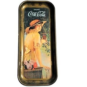 Vintage Coca Cola Serving Tray 1900s Girl Roses Collectible Metal Barware Retro